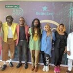 Martica "Fat" Nwigwe, Grammy awards 2023 best new artist award nominee Tobe Nwigwe, Brand Manager, Heineken, Azuka Ijenebe, Grammy awards best global music performance award nominee Rocky Dawuni; Founder of Afrozons, Dr. Sheila O; Senior Media, Brand PR & Sponsorships Manager, Nigerian Breweries Plc, Sandra Amachree; Portfolio Manager, International Premium Brands, Nigerian Breweries Plc; Sampson Oloche; at the Afrozons pre-Grammy nomination celebration courtesy of Heineken.