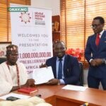 L-R: Oba Kehinde Olugbenle, the Olu of Ilaro and Paramount Ruler of Yewa Land receiving the ASR Africa and BUA Foundation N1billion grant letter from Udoh Ubon, Managing Director, ASR Africa and O'tega Ogra, Director, Corporate Communications, BUA Group at the grant presentation in Ogun state.