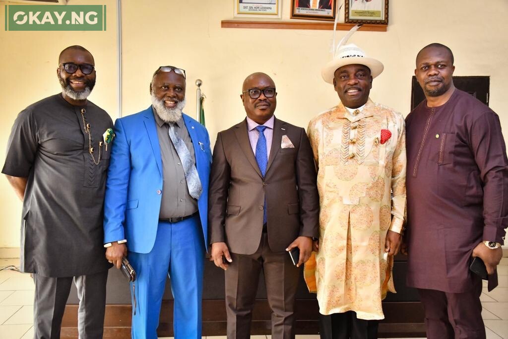 L-R: Manager Corporate Communications, Nigerian Content Development and Monitoring Board (NCDMB), Barr. Esueme Dan Kikile; Vice Chancellor, Imo State University (IMSU), Prof. Uchefula Chukwumaeze, SAN, FCArb; Director, Planning, Research & Statistics, NCDMB, Mr. Patrick Daziba Obah; Pro-Chancellor IMSU and pioneer Executive Secretary NCDMB, Dr. Ernest Nwapa and Chief Supervisor, Corporate Communications, NCDMB, Mr. Obinna Ezeobi, at IMSU's 8th Convocation ceremony on Saturday