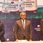 L-R: Company Secretary/Legal Adviser, Dangote Sugar Refinery Plc, Temitope Hassan; Chairman, Dangote Sugar Refinery Plc, Aliko Dangote; and Group Managing Director/CEO, Dangote Sugar Refinery Plc, Ravindra Singh Singhvi; at the Dangote Sugar Refinery Plc 17th Annual General Meeting held in Lagos on 14th April, 2023