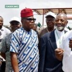 (L-R): Regional Sales Director, South East, Dangote Cement, Dr Abayomi Shittu; Vice President Trade Fair Enugu Chamber of Commerce, Industry, Mines and Agriculture (ECCIMA), Chief Nnonye Osakwe; Vice president Publicity, Dr. Emma Nwankpa and Dangote Cement Coordinator, Artisans Training, Mr Johnson Olaniyi at the practical demonstration of the uses of Dangote Falcon Cement.