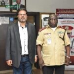 From left: Divisional Director, Dangote Transport, (DCP Obajana), Ajay Singh, Corps Marshal, Federal Road Safety Corps(FRSC), Dauda Biu, during a courtesy visit by the Dangote Group to the FRSC recently in Abuja.