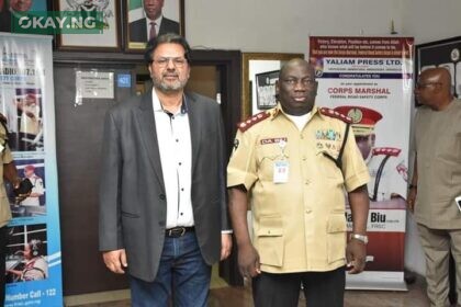From left: Divisional Director, Dangote Transport, (DCP Obajana), Ajay Singh, Corps Marshal, Federal Road Safety Corps(FRSC), Dauda Biu, during a courtesy visit by the Dangote Group to the FRSC recently in Abuja.