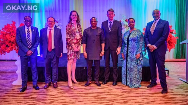 L-R: Chief Executive, Brevity Anderson, James Shindi; Ambassador of Spain to Nigeria, Juan Sell; Ambassador of Germany to Nigeria, Annett Gunther; Permanent Secretary, Ministry of Petroleum, Federal Republic of Nigeria, Ambassador Gabriel Aduda; General Manager, Commercial, Shell Nigeria, Hans Nijkamp; Manager, Business Value and Regulation, Olufunto Annam; Chairman, Brevity Anderson, Olatunde Akoni... at the 6th Nigeria International Economic Summit (NIES) during the Ministers and Head of Delegation dinner sponsored by Shell Nigeria.