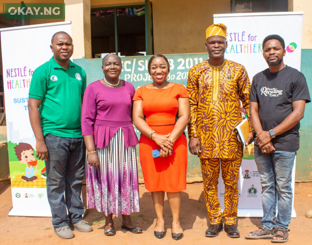 (L to R) David Solarin, Director, Water Regulatory Enforcement and Advocacy, Ogun State Ministry of Environment ; Jokotade Agbatiogun, Director, Social Mobilization, Ogun State Universal Basic Education Board; Edidiong Peters, Public Affairs Specialist, Nestlé Nigeria; Sola Ogunbor, Program Manager, Ogun State Rural Water Supply and Sanitation Agency; Olumide Idowu, Founder, International Climate Change Development Initiative (ICCDI)