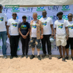 L-R: Mr. Hillary Ajuebon, DH, Resources, Unity Bank Plc; Mr. Funwa Akinmade, Group Head, Retail, SME and E-Business, Unity Bank P lc; Doyinsola Ogunye, Founder, RESWAYE; Desmond Majekodunmi, Founder, LUFASI Nature Park; Ibukun Coker, Head, Strategy Department, Unity Bank Plc; Eghomwanre Iyamu, Head, E-Business Departmentm Unity Bank Plc and Samuel Akinyele, Head, Business Support Department, Unity Bank Plc at the beach cleaning exercise to mark the World Earth Day 2023.