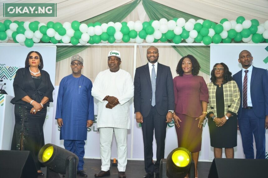 L-R: Her Excellency, Lolo Cecelia Ezeilo, Deputy Gov. Enugu State, Dr. Tolulope Adewole, Programme Director, MedServe, His Excellency, Rt. Hon. Dr. Ifeanyi Ugwuanyi, CON, Gov. Enugu State, Mr. Aminu Umar-Sadiq, MD & CEO, NSIA, Dr. Ogechi Paschal-Ejiogu, NED, NSIA, Mrs. Olubisi Makoju, ED CS & O, NSIA, Mr. Kolawole Owodunni, ED & CIO, NSIA during the launch of EquiLease and MedServe and handover ceremony of the Enugu Medical Diagnostic Centre held in Enugu State