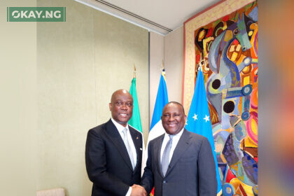 Outgoing Pioneer President, France Nigeria Business Council, Abdul Samad Rabiu and incoming President, France Nigeria Business Council, Herbert Wigwe at the handover ceremony in Paris