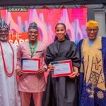 L-R: Dr Omoniyi Ibietan, Head of Media, Nigerian Communications Commission; Lakinbofa Goodluck, PR Manager, MTN Nigeria; Njideka Akabogu, Regional Manager East Africa, ID Africa (BHM Holdings); Yomi Badejo-Okusanya, President, African Public Relations Association at the SABRE Africa Awards in Lusaka, Zambia on May 19, 2023.