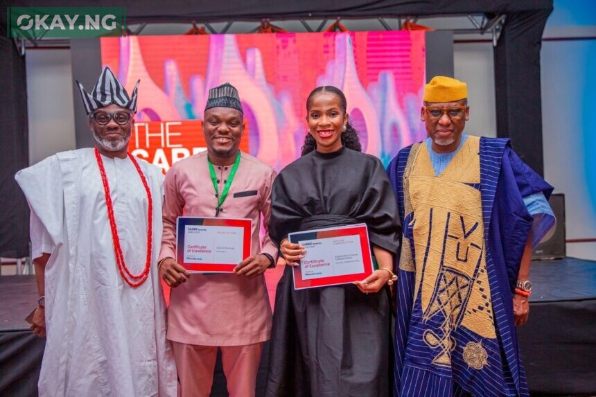 L-R: Dr Omoniyi Ibietan, Head of Media, Nigerian Communications Commission; Lakinbofa Goodluck, PR Manager, MTN Nigeria; Njideka Akabogu, Regional Manager East Africa, ID Africa (BHM Holdings); Yomi Badejo-Okusanya, President, African Public Relations Association at the SABRE Africa Awards in Lusaka, Zambia on May 19, 2023.