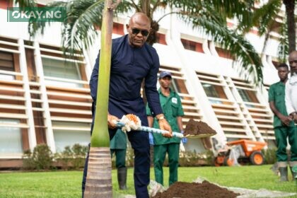 Chairman, Transcorp Group, Tony O. Elumelu, CFR, planting a tree at Transcorp Hilton Abuja to commemorate World Environment Day 2023.