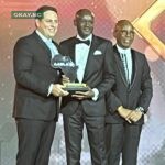 L-R: Head of Private Clients, SASFIN Wealth, South Africa, Flynn Robson; Chief Financial Officer, Zenith Bank Plc, Dr. Mukhtar Adam; and Chairman, BSG, South Africa, Mteto Nyati during the presentation of the CFO of the Year Award to Dr. Mukhtar Adam at the 11th All Africa Business Leaders Awards (AABLA) in partnership with CNBC Africa, held at the King's Ballroom, Sun City, South Africa at the weekend.