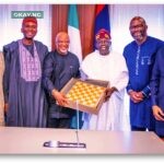 L-R: Chief Financial Officer, MTN Nigeria, Modupe Kadri; Chairman, MTN Nigeria, Dr. Ernest Ndukwe (OFR); Chairman, MTN Group, Mcebisi Jonas; President Bola Ahmed Tinubu; President & CEO, MTN Group, Ralph Mupita and Chief Executive Officer, MTN Nigeria, Karl Toriola during a courtesy visit by the leadership of MTN to the President.