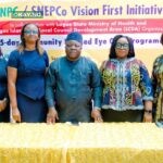 L-R: Shell's Regional Community Health Manager, Dr Akin Fajola; Lagos State Deputy Director for Health, Dr Adeniran Ifeyemi; Managing Counsel, Shell Nigeria Exploration and Production Company (SNEPCo), Mrs Lara Taiwo-Ogunbodede; SNEPCo's Managing Director, Mrs Elohor Aiboni; Chairman, Lagos Island East Local Council Development Area, Mr. Muibi Folawiyo; Manager Stakeholder Relations, NNPC Upstream Investment Management Services (NUIMS), Ms Julie Utang; NUIMS Deputy Manager, External Relations, Mrs. Bunmi Lawson; and Shell's Social Performance and Social Investment, Manager, Mr. Emmanuel Anyim at the opening session of NNPC/SNEPCo "Vision First Initiative", a free medical eye care outreach for Lagos Island community at the Sura Primary Health Care Centre, Lagos recently.