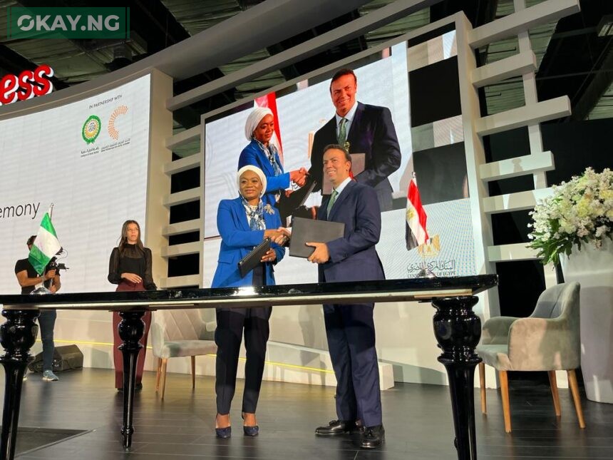 The Deputy Governor in charge of Financial System Stability (FSS) at the Central Bank of Nigeria (CBN), Mrs. Aishah Ahmad (left) and her counterpart at the Central Bank of Egypt (CBE), Mr. Rami Aboulnaga, at the signing of the Memorandum of Understanding (MOU) establishing the Nigeria-Egypt Fintech Bridge, in Cairo, Egypt, on Monday, July 17, 2023.