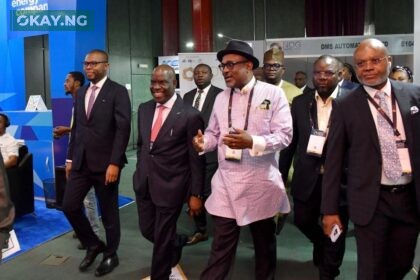 Executive Secretary, Nigerian Content Development and Monitoring Board (NCDMB), Engr. Simbi Kesiye Wabote and Chief Executive of the Nigeria Upstream Regulatory Commission (NUPRC), Engr. Gbenga Komolafe arriving the 2023 Nigerian Content Seminar at the Nigerian Oil And Gas Energy Week (NOG 2023) held in Abuja on Monday.