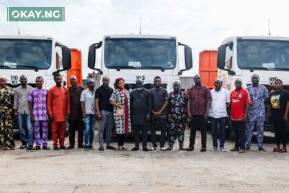 Adewale Adetayo, General Manager, SIFAX Logistics Company Limited (m) and other management team members of the terminal during the unveiling of the 13 brand-new MAN Diesel trucks acquired by SIFAX Logistics Company Limited recently.