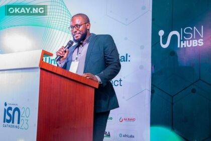 National Coordinator, Office for Nigerian Digital Innovation (ONDI), Yakubu Musa delivering the Director General National Information Technology Development Agency (NITDA), Kashifu Inuwa, Keynote address at the Innovation Support Network (ISN) Gathering 2023.