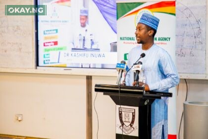 The DG NITDA Kashifu Inuwa CCIE represented by Engr Mohammed Kabiru delivering a keynote address at the Nigeria Teen Cyber Festival 2023 in Abuja