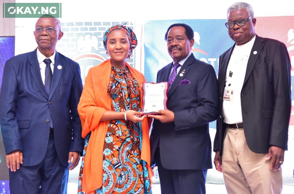 L-R: Deputy President, Lagos Chamber of Commerce and Industry (LCCI), Gabriel Idahosa; Group Executive Director, Commercial Operations, Dangote Industries Limited, Fatima Aliko Dangote; President, Lagos Chamber of Commerce and Industry (LCCI), Asiwaju Michael Olawale Cole; Vice President, LCCI and Chairman, Trade Promotion Board, Engr. Leye Kupoluyi, during the Dangote Industries Special Day at 2023 Lagos International Trade Fair in Lagos, on Wednesday, November 8, 2023