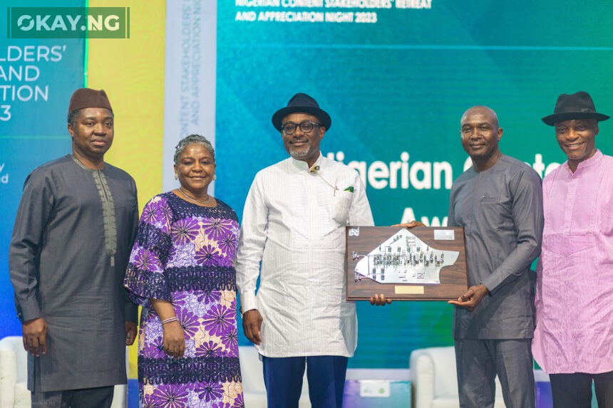 L-R: Mr Andy Odeh, NLNG General Manager External Relations and Sustainable Development; Engineer Simbi Wabote, Executive Secretary NCDMB; Dr Philip Mshelbila, MD/CEO NLNG; Mr Nnamdi Anowi, NLNG General Manager Production at the Nigerian Content Stakeholders Retreat in Bonny recently.