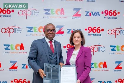 L-R: Group Managing Director/CEO, Zenith Bank Plc, Dr. Ebenezer Onyeagwu and the President/CEO, CFA Institute, Margaret Franklin during the signing of an MOU between Zenith Bank and the CFA Institute to develop human capital in finance and investment, recently.