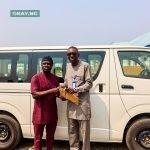 L-R: Olumuyiwa Akande, Group Head, Corporate Communications presenting a brand-new bus on behalf of Dr. Taiwo Afolabi, Chairman, SIFAX Group and Chancellor, Gerar University to Prof. Niran Adetoro, Vice Chancellor, Gerar University, at the university campus, Imope Ijebu, Ogun State.