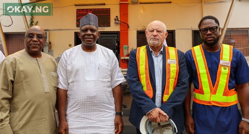 L-R: Capt. Ibraheem Olugbade, Executive Director, Administration, Ports & Cargo Handling Services Limited; Pius Ukeyima Akutah (MON), newly-appointed Executive Secretary/CEO, Nigerian Shippers Council; John Jenkins, Managing Director, Ports & Cargo Handling Services Limited and Tobi Afolabi, Executive Director, Operations, Ports & Cargo Handling Services Limited during the maiden courtesy visit of the Shippers Council boss to Ports & Cargo Handling Services Limited, operator of Terminal C, Tin Can Island Port, Apapa and subsidiary of SIFAX Group today.