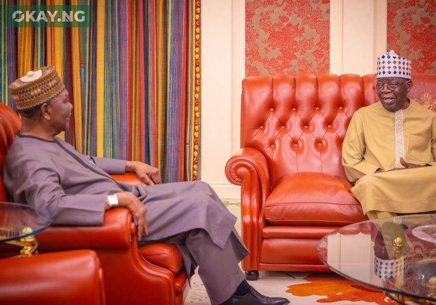 President Bola Tinubu and Former Head of State, Yakubu Gowon, at the State House