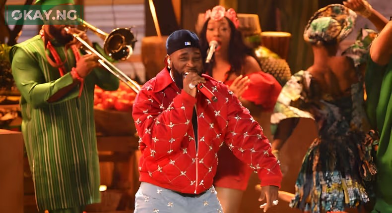 Burna Boy performing at the 2024 Grammys