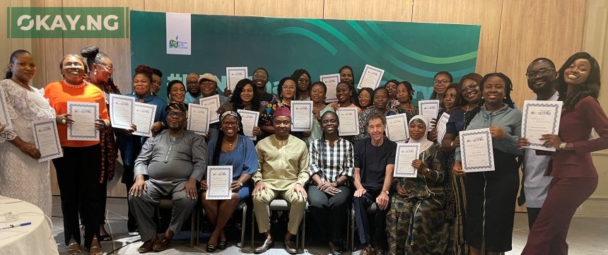 Participants of the #NLNGChangeYourStory Workshop – Gender Active with Andy Odeh (3rd from Left), NLNG’s GM, External Relations and Sustainable Development (centre) and facilitators from The Journalism Clinic at the close of the NLNG-sponsored workshop in Lagos…recently.