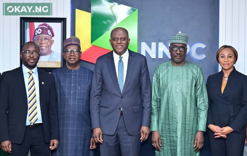 L- R: Mr. Muhammad Sani Abdullahi, Deputy Governor, Economic Policy, Central Bank Of Nigeria; Mr.Umar Ajiya, Chief Financial Officer, the Nigerian National Petroleum Company Limited (NNPCL); Mr. Olayemi Cardoso, Governor, Central Bank of Nigeria; Mele Kyari, Chief Executive Officer, NNPCL; and Ms. Emem Usoro, Deputy Governor, Operations, Central Bank Of Nigeria; during a collaborative meeting on Tuesday, February 8, 2024.