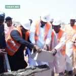 L-R: The Vice-Chancellor, Al-Qalam University Katsina, Prof. Nasiru Musa Yauri; Managing Director/ Chief Executive Officer, Abdul Samad Rabiu (ASR) Initiative Africa, Dr. Ubon Udoh; Chairman, Katsina Islamic Foundation, Alh. Bilya Sanda ( Khadimul -Islam) during the groundbreaking ceremony of the Abdul Samad Rabiu Administration Block in Al-Qalam University, Katsina State.