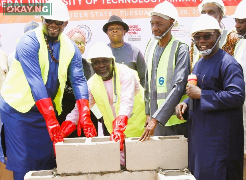 L-R: Dr. Ubon Udoh (MD/CEO, ASR Africa), Mrs. Hadiza Goje (Bursar), Prof. Faruk Adamu Kuta (Vice Chancellor), Prof. Uno Uno (Deputy Vice Chancellor, Admin), Labaran Abubakar (MD, Statelink - Contractor), and Arc. Bako Ismail (Consultant for the Project) at the groundbreaking ceremony which held today.