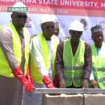 L-R: Nakama Keri, Multilateral Coordination Specialist, ASR Africa; Dr. Ubon Udoh, MD/CEO, ASR Africa; Dr. Stephen A. Lagu, Ag. Vice Chancellor, Adamama State University; Engr E. B. Filli, Director, Physical Planning & Devt., and Mallam Aminu Aliyu Alkali, Registrar at the Groundbreaking Ceremony in Mubi, Adamawa State.