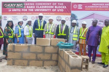 A cross-section of the University of Uyo’s management at the groundbreaking ceremony with Dr. Ubon Udoh (MD/CEO, ASR Africa) and Prof. Nyaudoh U. Ndaeyo (Vice Chancellor, University of Uyo).