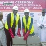 L-R: Prof. Ibeleye Gbenga Solomon (Provost, College Postgraduate School), Prof. M. S. Audu (Deputy Vice-Chancellor, Academic), Dr Ubon Udoh (MD/CEO ASR Africa), Prof. Olayemi Akinwunmi (Vice-Chancellor), Abubakar Abdu (Ag. Registrar), Dr. Mutalib Bankole Adeowu (Director, Physical Planning & Development) during the groundbreaking ceremony of the ASR Central Research Laboratory at the Federal University of Lokoja.