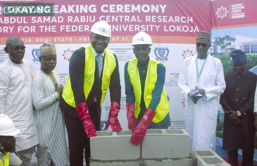 L-R: Prof. Ibeleye Gbenga Solomon (Provost, College Postgraduate School), Prof. M. S. Audu (Deputy Vice-Chancellor, Academic), Dr Ubon Udoh (MD/CEO ASR Africa), Prof. Olayemi Akinwunmi (Vice-Chancellor), Abubakar Abdu (Ag. Registrar), Dr. Mutalib Bankole Adeowu (Director, Physical Planning & Development) during the groundbreaking ceremony of the ASR Central Research Laboratory at the Federal University of Lokoja.