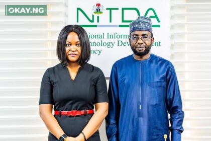 The Director General of the National Information Technology Development Agency (NITDA), Kashifu Inuwa CCIE with the Head of Government Regulation and Public Policy for TikTok Nigeria and West Africa, Mrs Tokunbo Ibrahim during the courtesy visit the agency's Corporate Headquarters in Abuja.