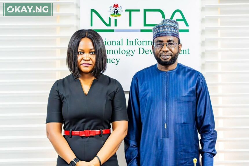 The Director General of the National Information Technology Development Agency (NITDA), Kashifu Inuwa CCIE with the Head of Government Regulation and Public Policy for TikTok Nigeria and West Africa, Mrs Tokunbo Ibrahim during the courtesy visit the agency's Corporate Headquarters in Abuja.