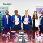 L-R: NNPC Ltd’s Executive Vice President, Upstream, Mrs. Oritsemeyiwa Eyesan; Chief Financial Officer, Mr. Umar Ajiya; Executive Vice President, Gas, Power & New Energy, Mr. Olalekan Ogunleye; CEO Golar LNG Ltd, Karl Fredrik Staubo (CEO) and two other officials from Golar LNG, during the signing ceremony of the Project Development Agreement (PDA) between the NNPC Ltd and Golar LNG Ltd for the deployment of a Floating Liquefied Natural Gas (LNG) offshore Niger Delta, Nigeria, on Monday.