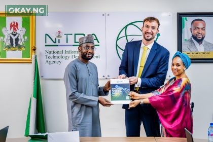 The Director General, NITDA, Kashifu Inuwa, CCIE presenting a copy of the agency’s Strategic Roadmap and Action Plan 2024-2027 to representatives of the Workd Bank and World Trade Organisation, Washington DC Office, Aleksandar Stojanor and Dr. Maryam Lawal for the Digital trade engagement