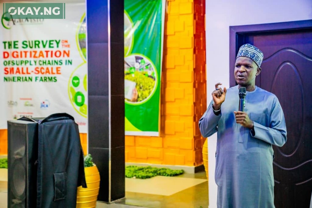 The representative of the Director General NITDA, Dr Salisu Kaka delivering a keynote speech at the Launching of the Survey on Digitisation of Supply chains in Small-Scale Nigerian Farms in Abuja.