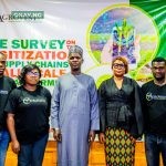 Representative of the DG NITDA flanked by the National Coordinator Office for Nigeria Digital Innovation Ms Victoria Fabunmi and the AGROVESTO team.