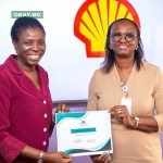 Manager Director, Shell Nigeria Exploration and Production Company (SNEPCo), Elohor Aiboni, (right) receiving the certificate of honour from the President, Women in Energy Network (WIEN), Eyono Fatayi-Williams, during WIEN’s visit to SNEPCo headquarters in Lagos… on Tuesday