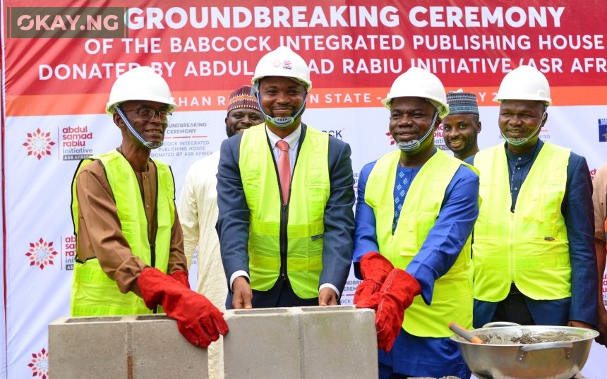 L-R: Prof Ademola S. Tayo, Vice Chancellor, Babcock University; Nakama Keri, Multilateral Coordination Specialist, ASR Africa (representing the MD/CEO, ASR Africa); Pastor (Prof.) Robert Osei-Bonsu, Chancellor, and Pastor (Dr.) Istifanus Ishaya, Pro-Chancellor, both of Babcock University performing the groundbreaking of the Babcock Integrated Publishing House donated by ASR Africa.