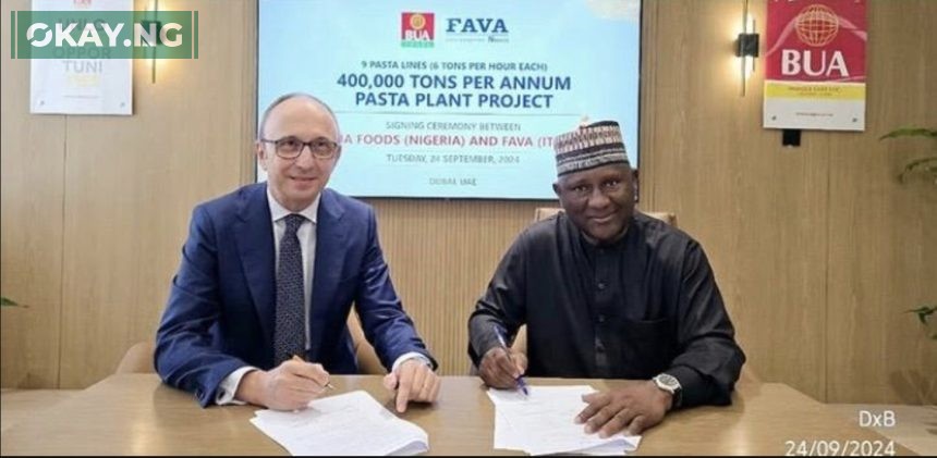 L-R: Mr. Luigi Fava, Chairman FAVA, and Abdul Samad Rabiu, Chairman BUA Foods Plc. during the signing event on Tuesday, 24 September 2024.