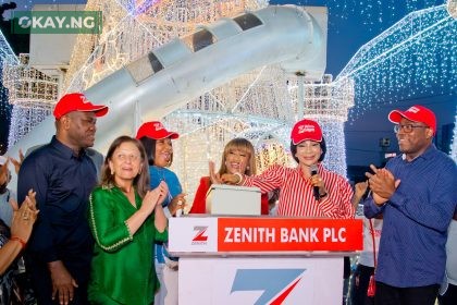 L-R: Executive Director, Zenith Bank Plc, Mr. Henry Oroh; General Manager, Quantum Markets, Mrs. Dani Punam; Executive Director, Zenith Bank, Mrs. Adobi Nwapa; Wife of the Founder and Chairman of Zenith Bank Plc, Mrs. Kay Ovia; Group Managing Director/Chief Executive, Zenith Bank Plc, Dame (Dr.) Adaora Umeoji, OON; and Executive Director, Zenith Bank, Mr. Adamu Lawani during the 2024 Zenith Bank Christmas Light-Up of Ajose Adeogun Street, Victoria Island, Lagos at the weekend.