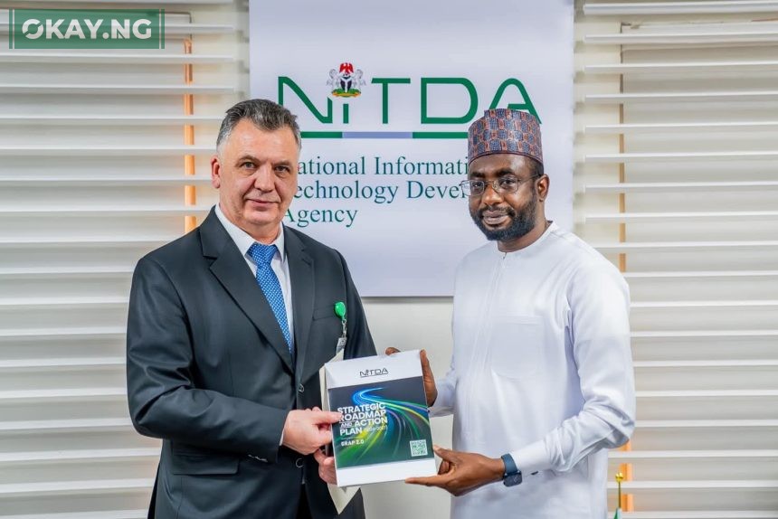 Kashifu Inuwa, the Director General of NITDA and the Ukrainian Ambassador to Nigeria, Ivan Kholostenko, during a courtesy visit to NITDA Corporate Headquarters in Abuja.