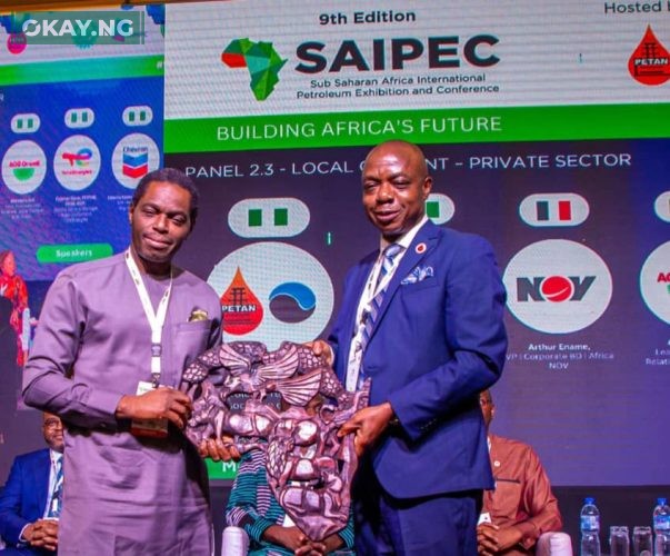 General Manager, Nigerian Content Development, The Shell Petroleum Development Company of Nigeria Limited (SPDC), Olanrewaju Olawuyi and Chairman, Petroleum Technology Association of Nigeria (PETAN), Wole Ogunsanya at the 9th Sub-Saharan Africa International Petroleum Exhibition and Conference (SAIPEC) in Lagos on Wednesday